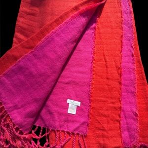 nwot Kate Spade NY Pink orange reversible throw blanket  Fringed Scarf 50x70
